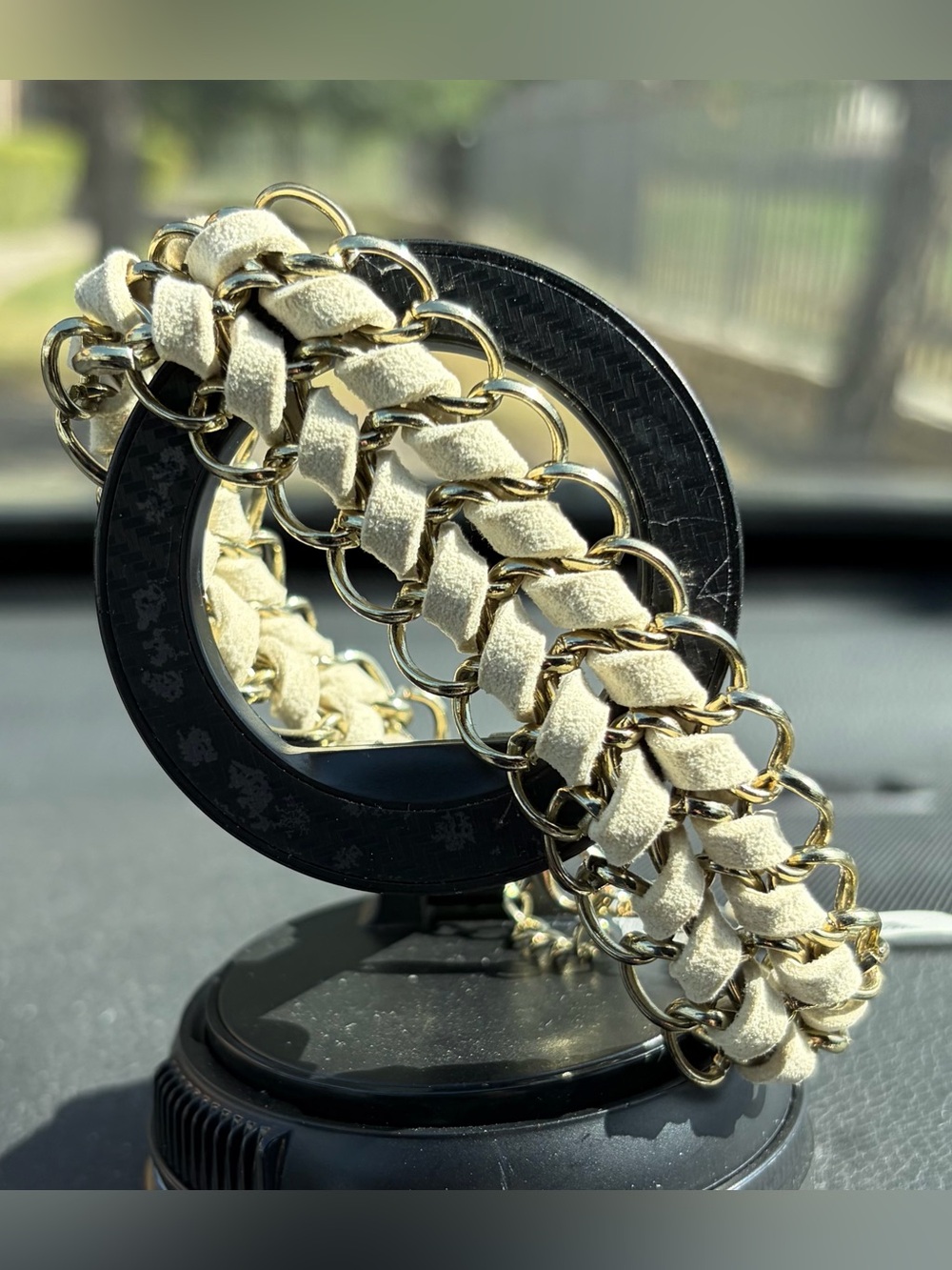 Mango Cream Braided Suede and Gold Chain Bracelet